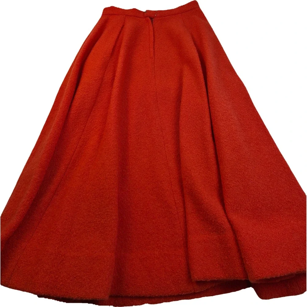 Vintage Forstmann Skirt Womens 100% Wool Boucle A-Line Rust Orange With Belt